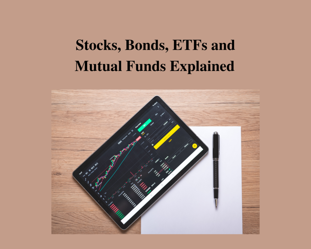 stocks, bonds, efts and mutual funds explained. Ipad with stock market on the screen